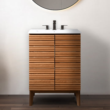 Calandre Thin Linear Slat Modern Farmhouse 2-Shelf Bath Vanity Cabinet Only (Sink Basin not Included)